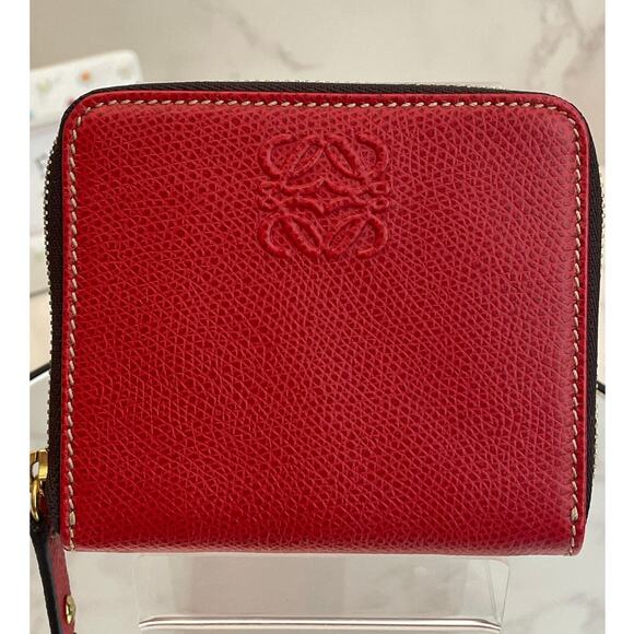 Loewe Handbags - LOEWE Vibrant Red Zip Around Coin Purse / Compact Card Wallet EUC